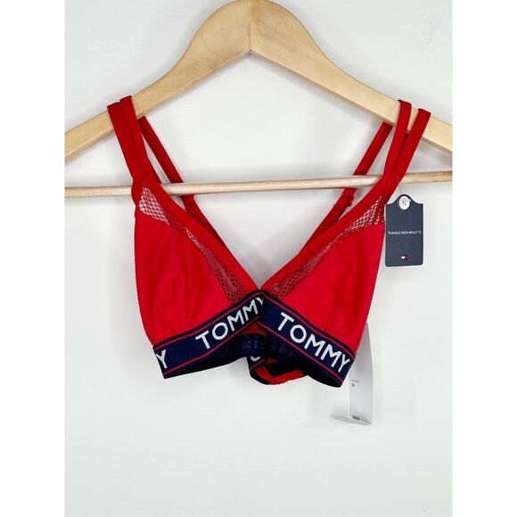 Tommy Hilfiger Red Mesh Trim Triangle Bralette Bra Women's Size X-Small XS NWT - Picture 1 of 7